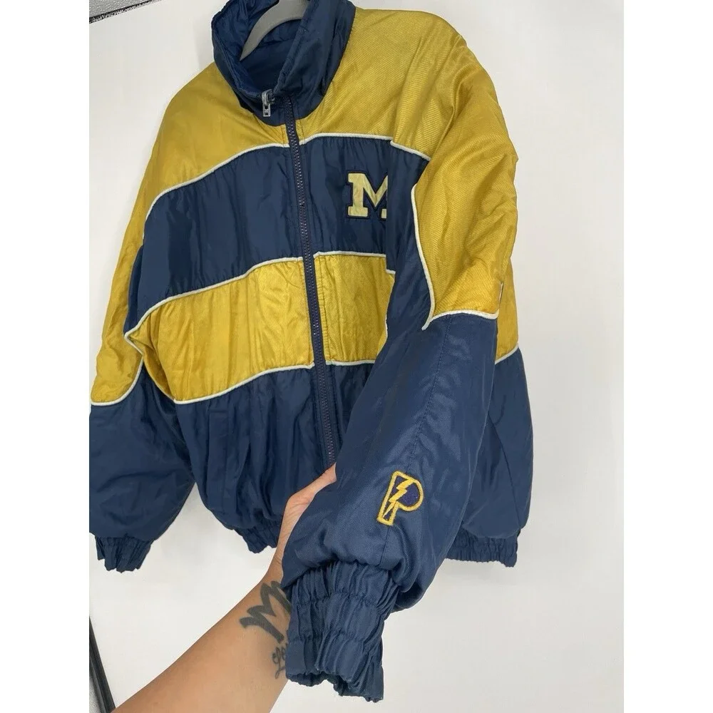 Vintage Pro Player Michigan Wolverines Reversible Puffer Jacket XL USA